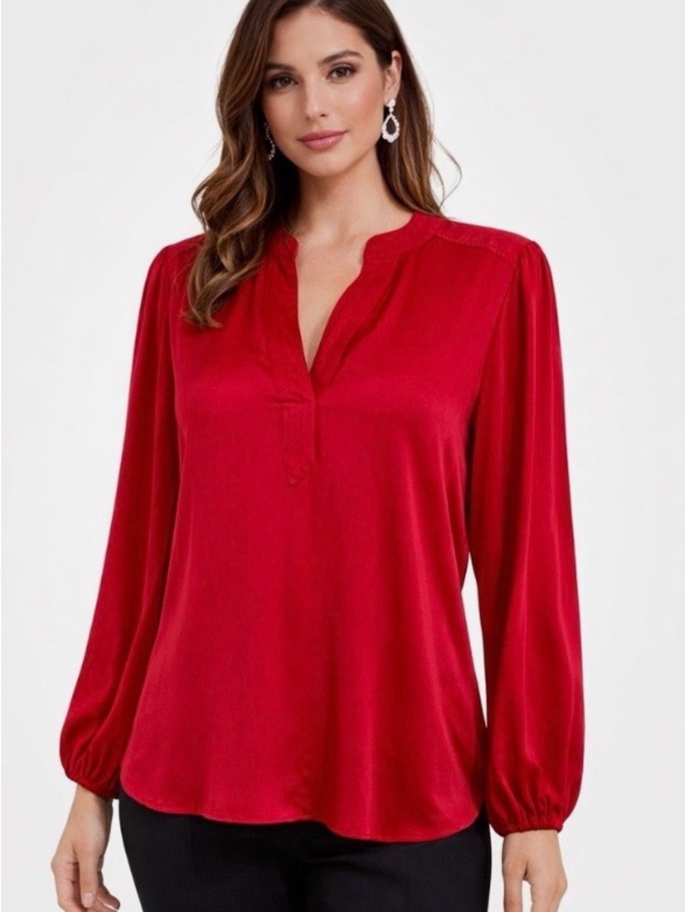 Tommy Bahama Laguna Bay Red V-Neck Long-Sleeve Blouse